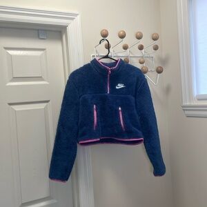Nike - Fleece Quarter Zip Up Pullover - Blue / Pink - XS